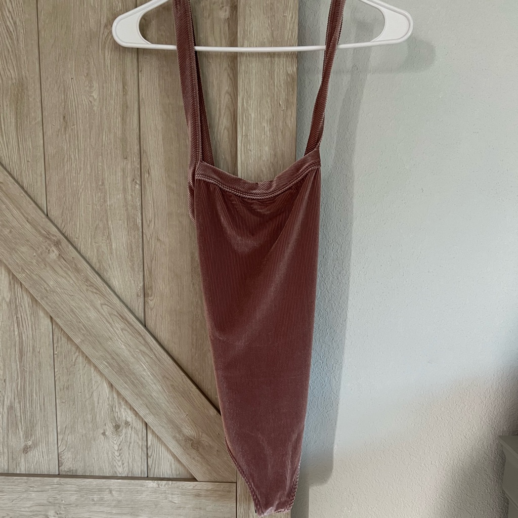 Privacy Please Body Suit, Pink Velvet, Open Cut Back, Size Medium